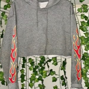 Grey crop fire hoodie